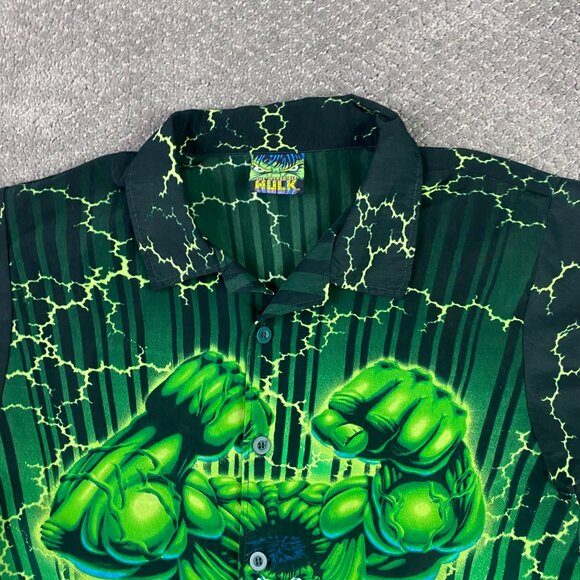 Vintage 2002 The Incredible Hulk Button Up Shirt Boy's XL Marvel Comics Y2K - Picture 2 of 8